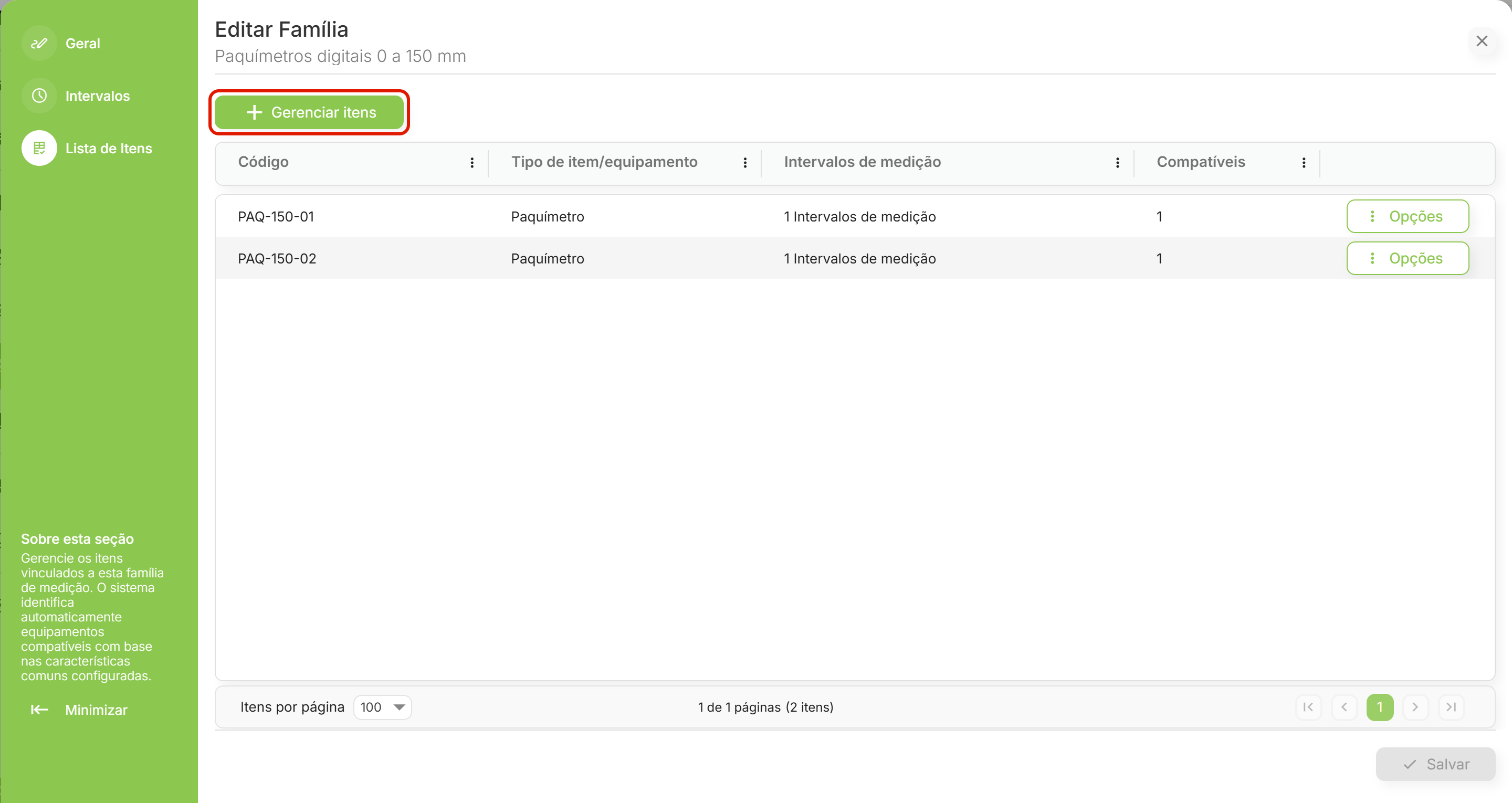 Editar lista de itens