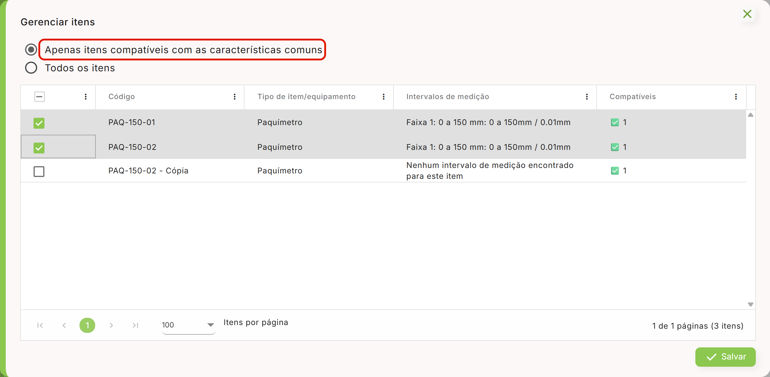Compatibilidade por faixa