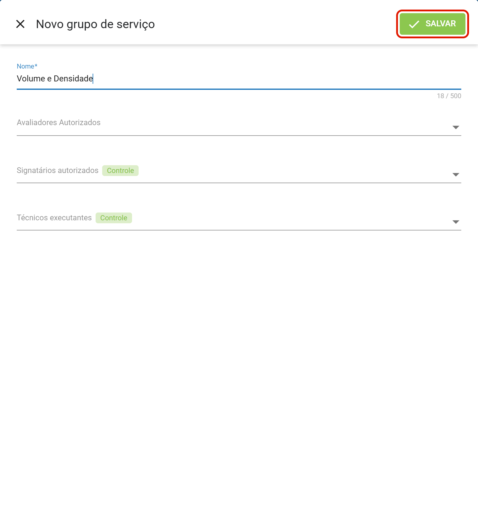Nome preenchido e botao salvar habilitado