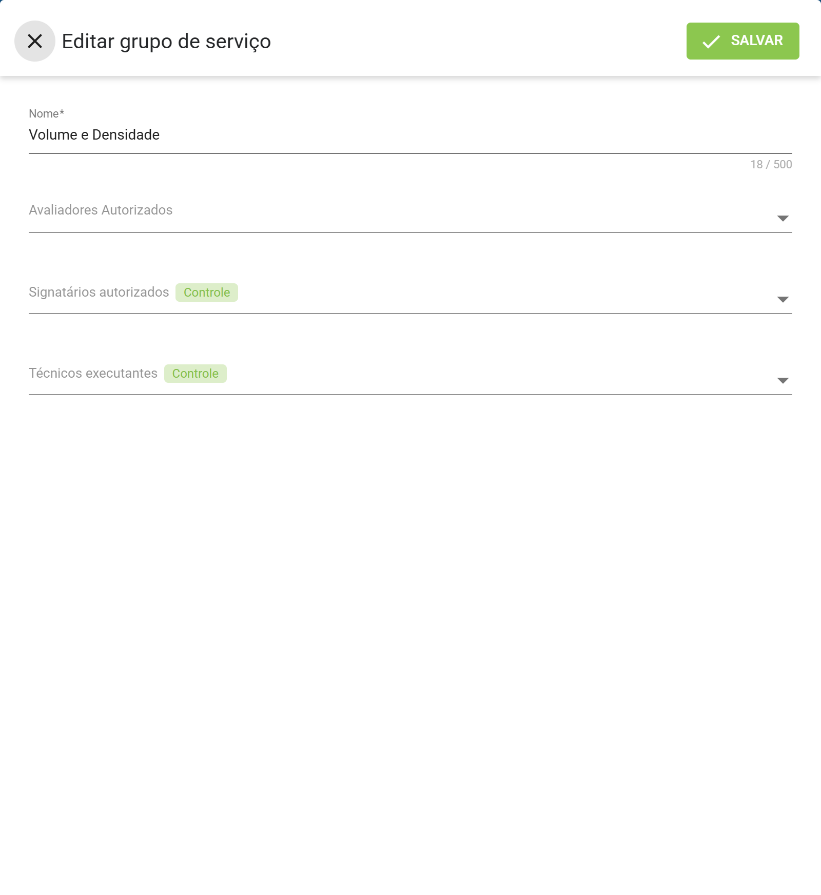 Formulario editar grupo de servico