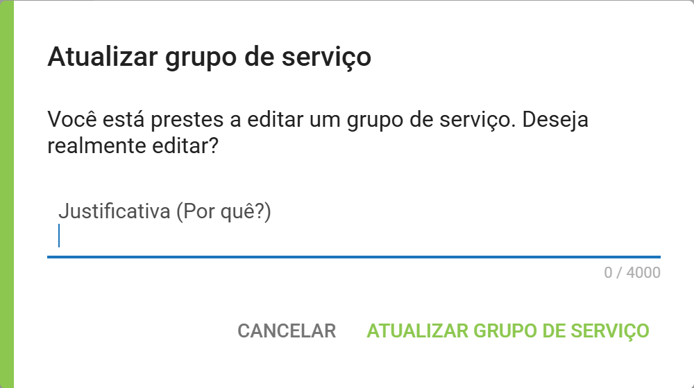 Dialogo atualizar grupo de servico