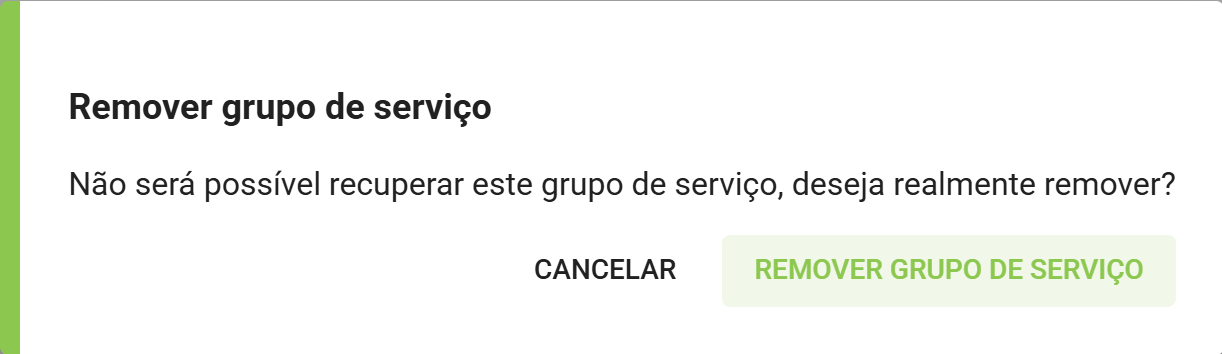 Confirmacao remover grupo de servico