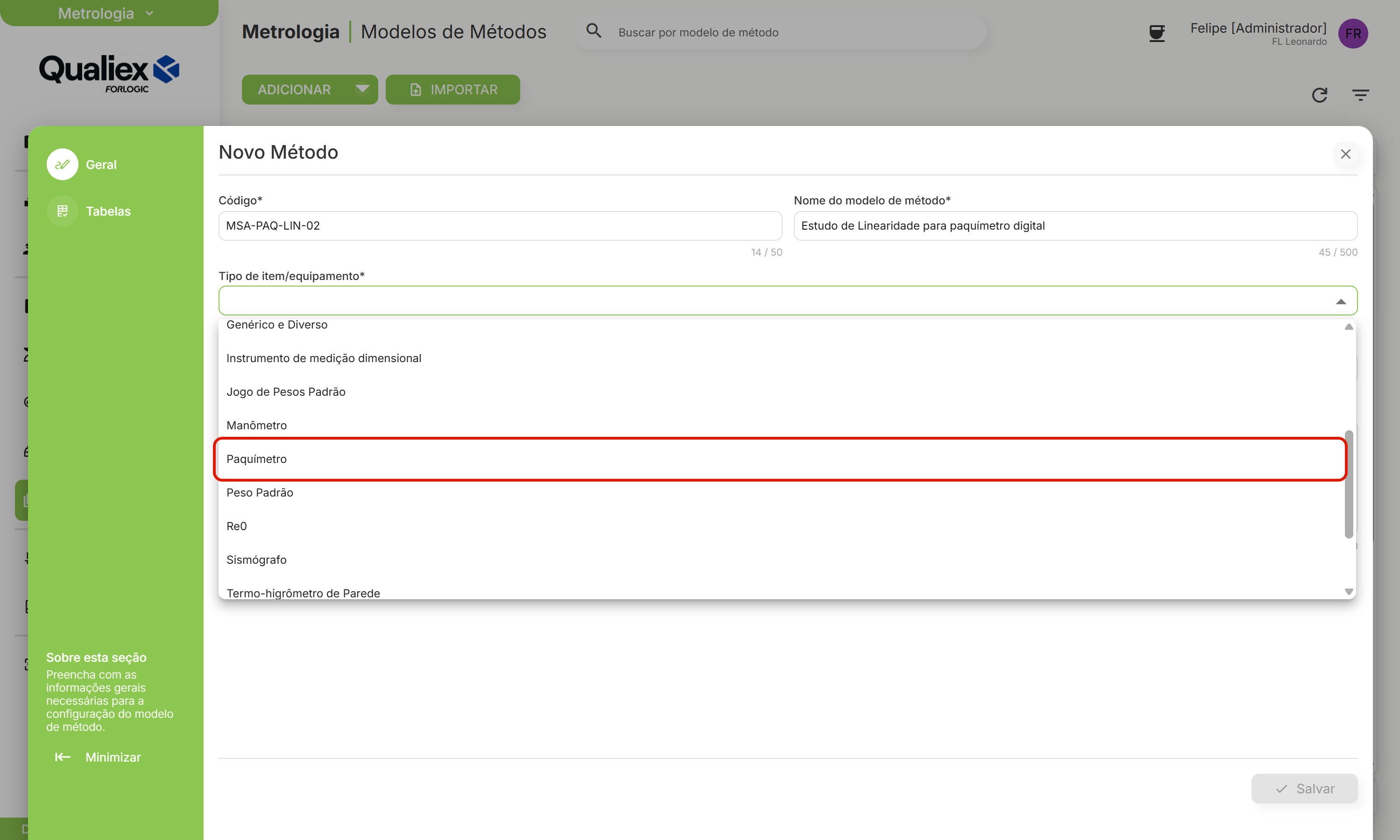 Tipo de item equipamento