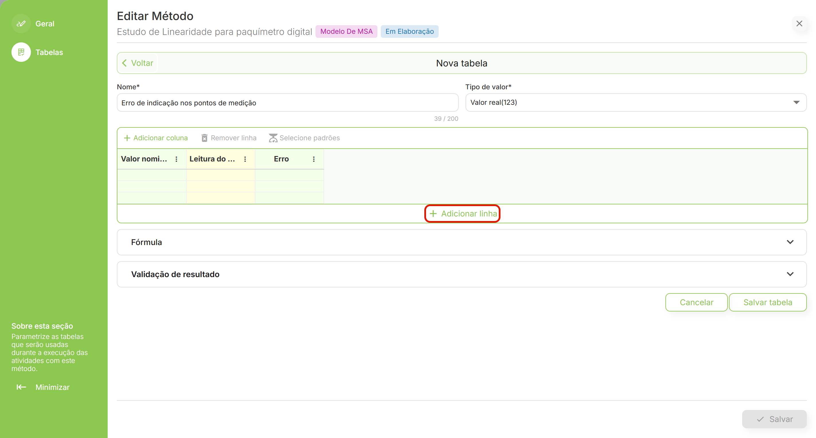 Adicionar linha para os pontos de medicao