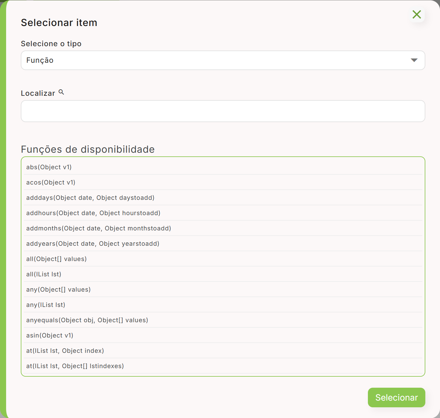 Funcoes disponiveis