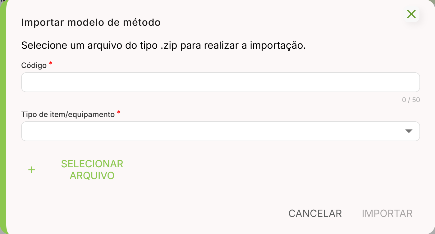 Dialogo importar com codigo e tipo de item