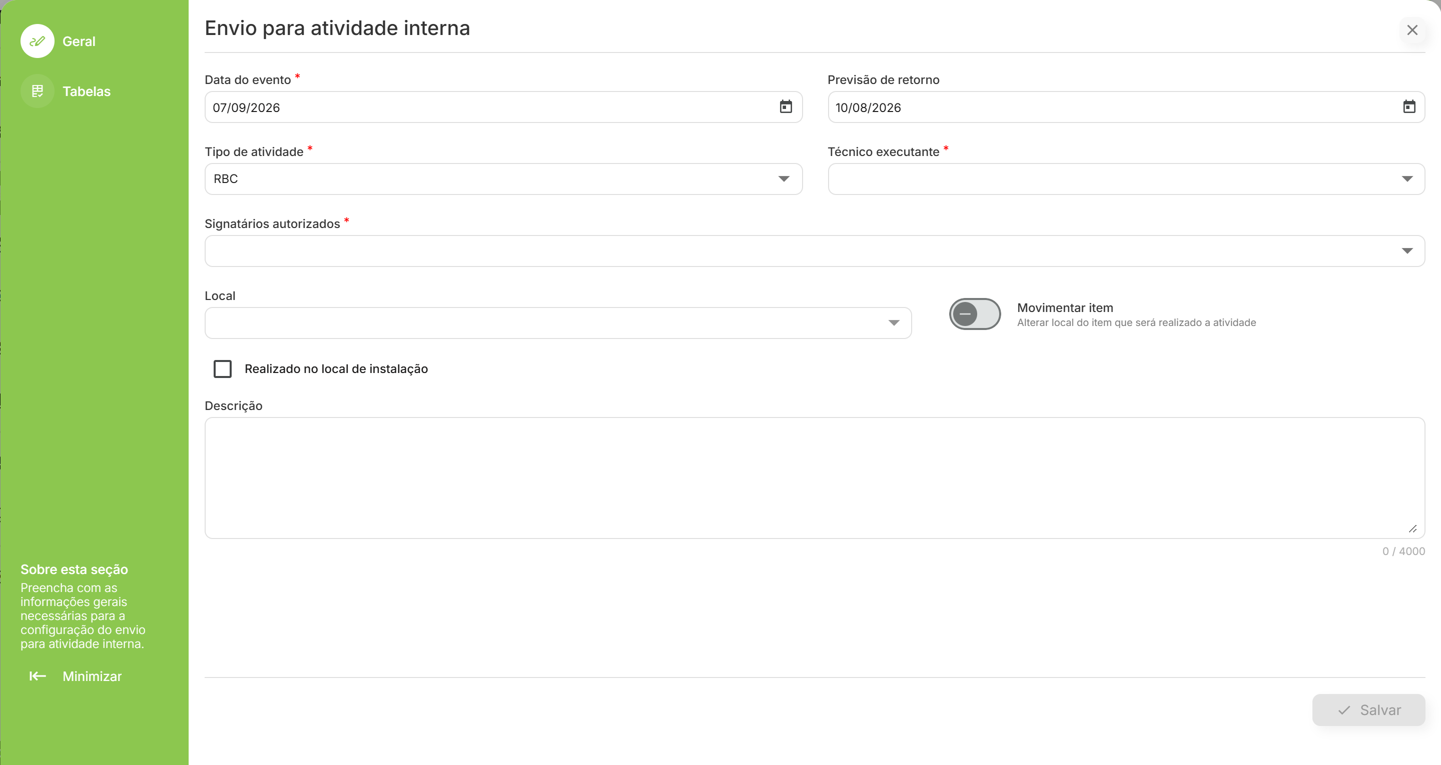Envio para atividade interna