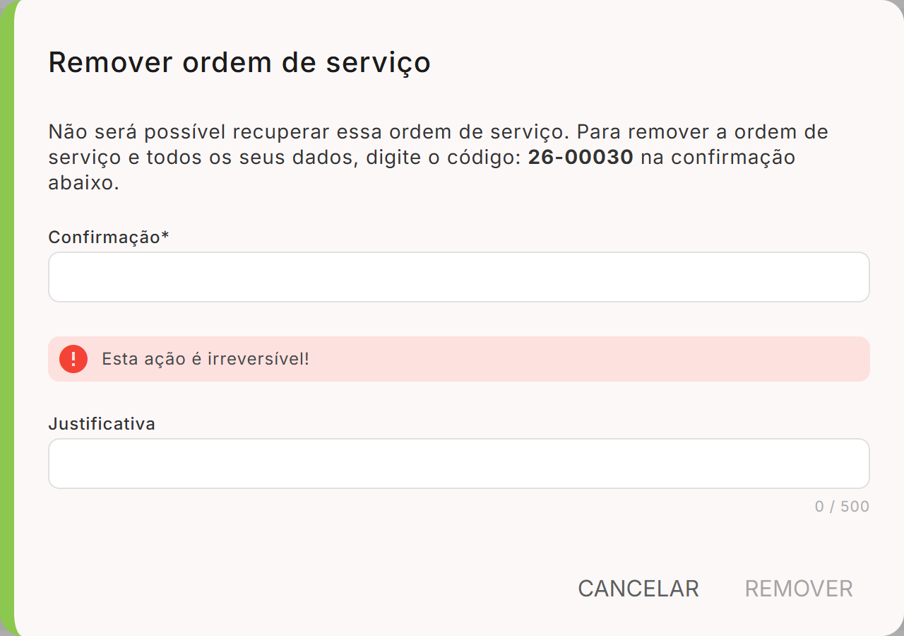 Dialogo remover ordem de servico