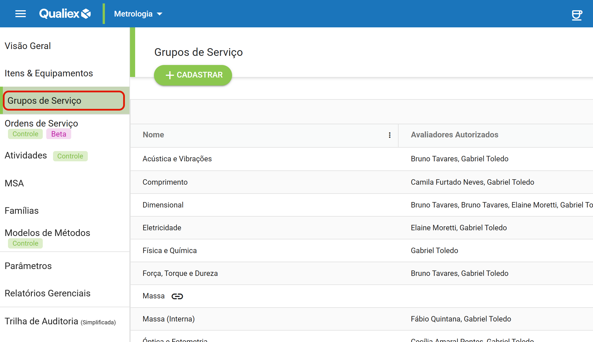 1 grupos de servico o primeiro cadastro