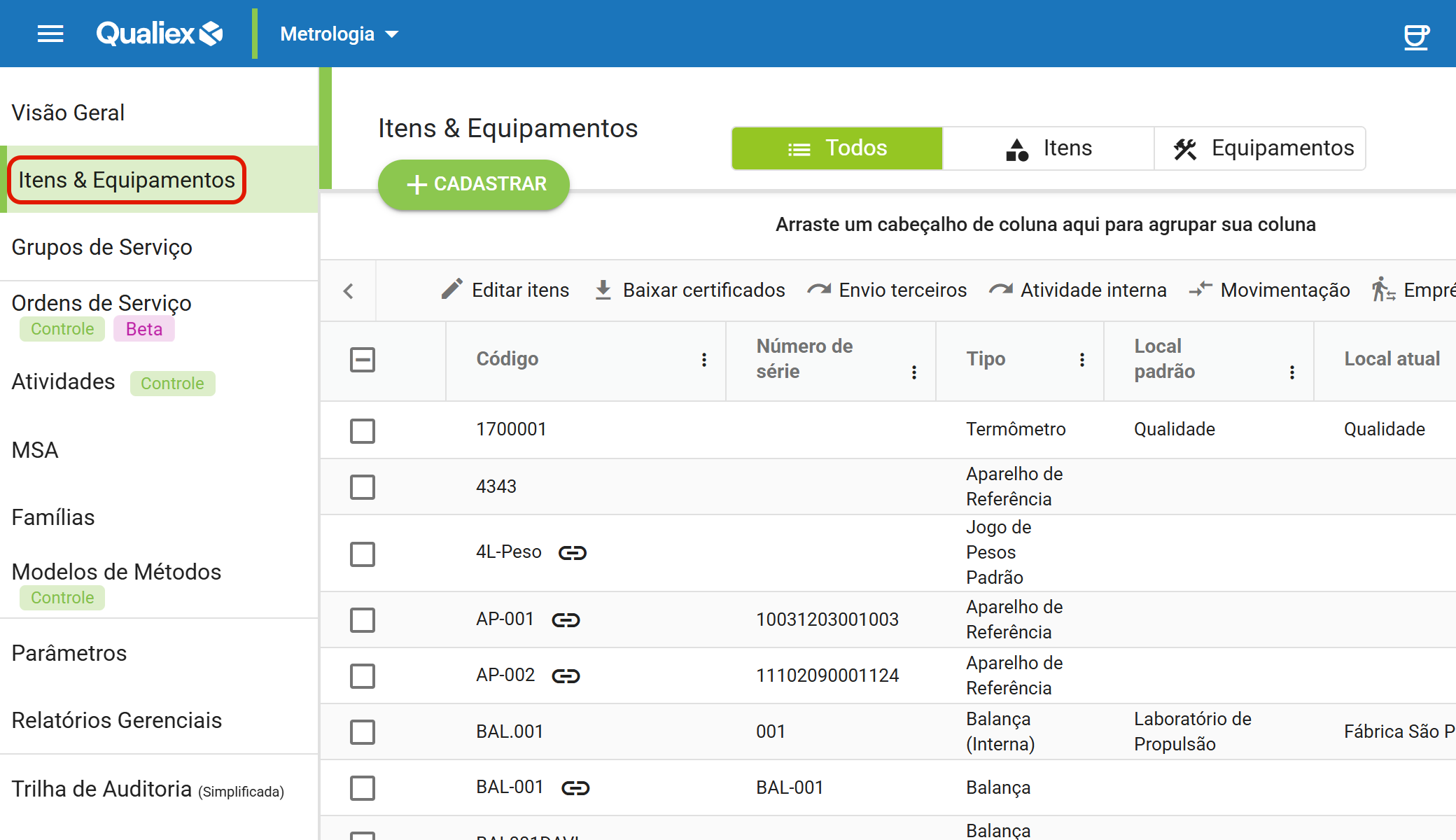 9 itens e equipamentos