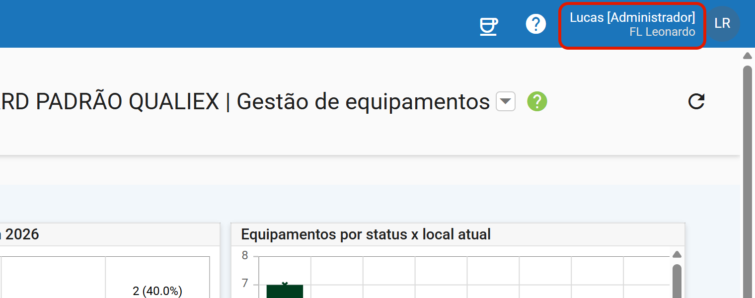 Usuario e unidade no cabecalho