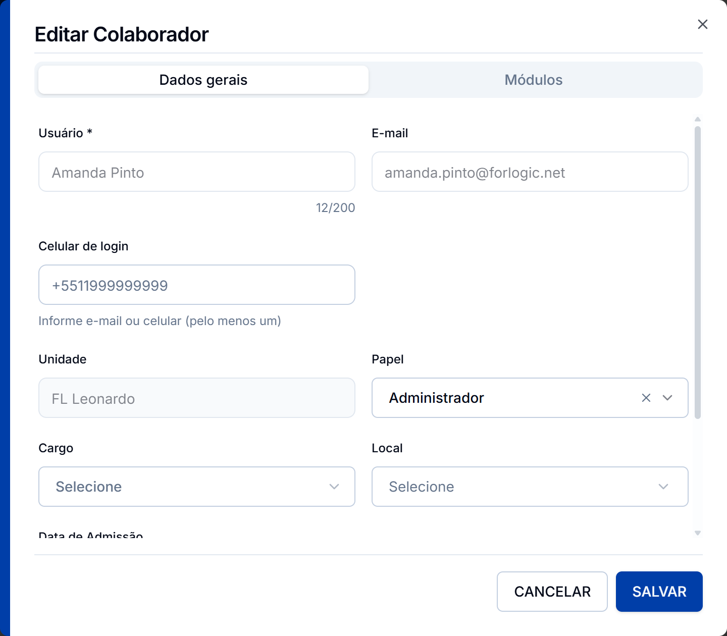 Dialogo editar colaborador