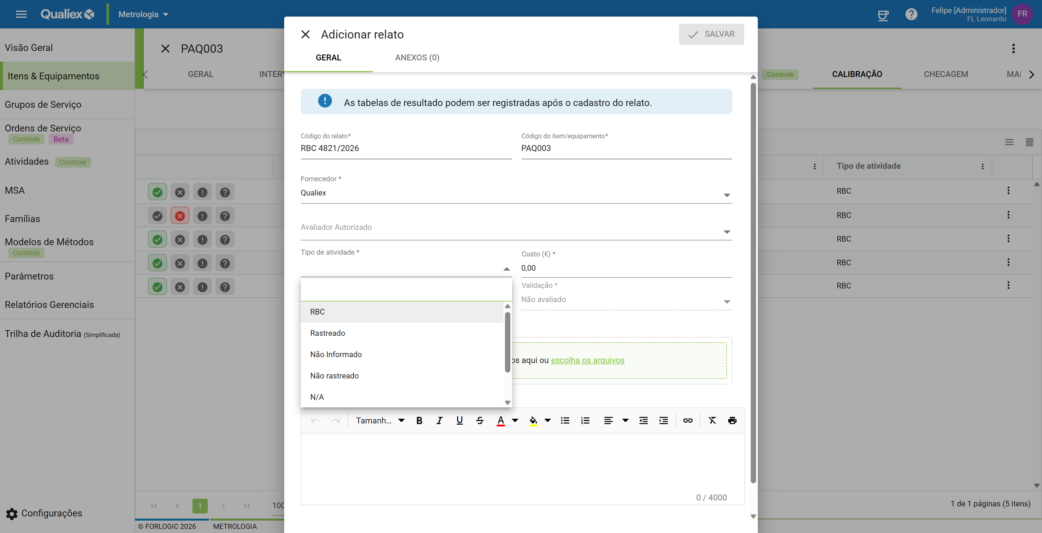 Passo5 lista de tipos de atividade