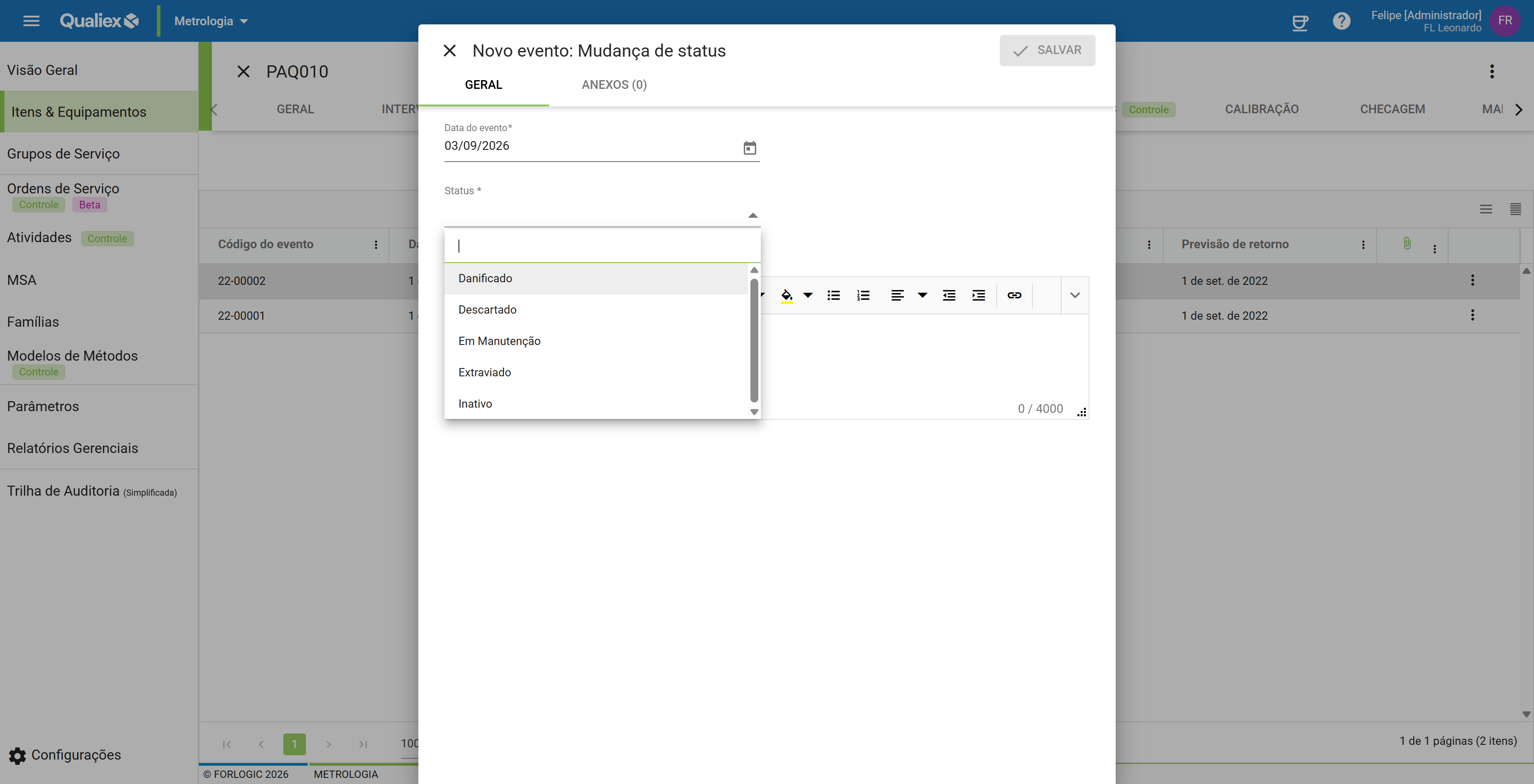 Passo4 lista de status
