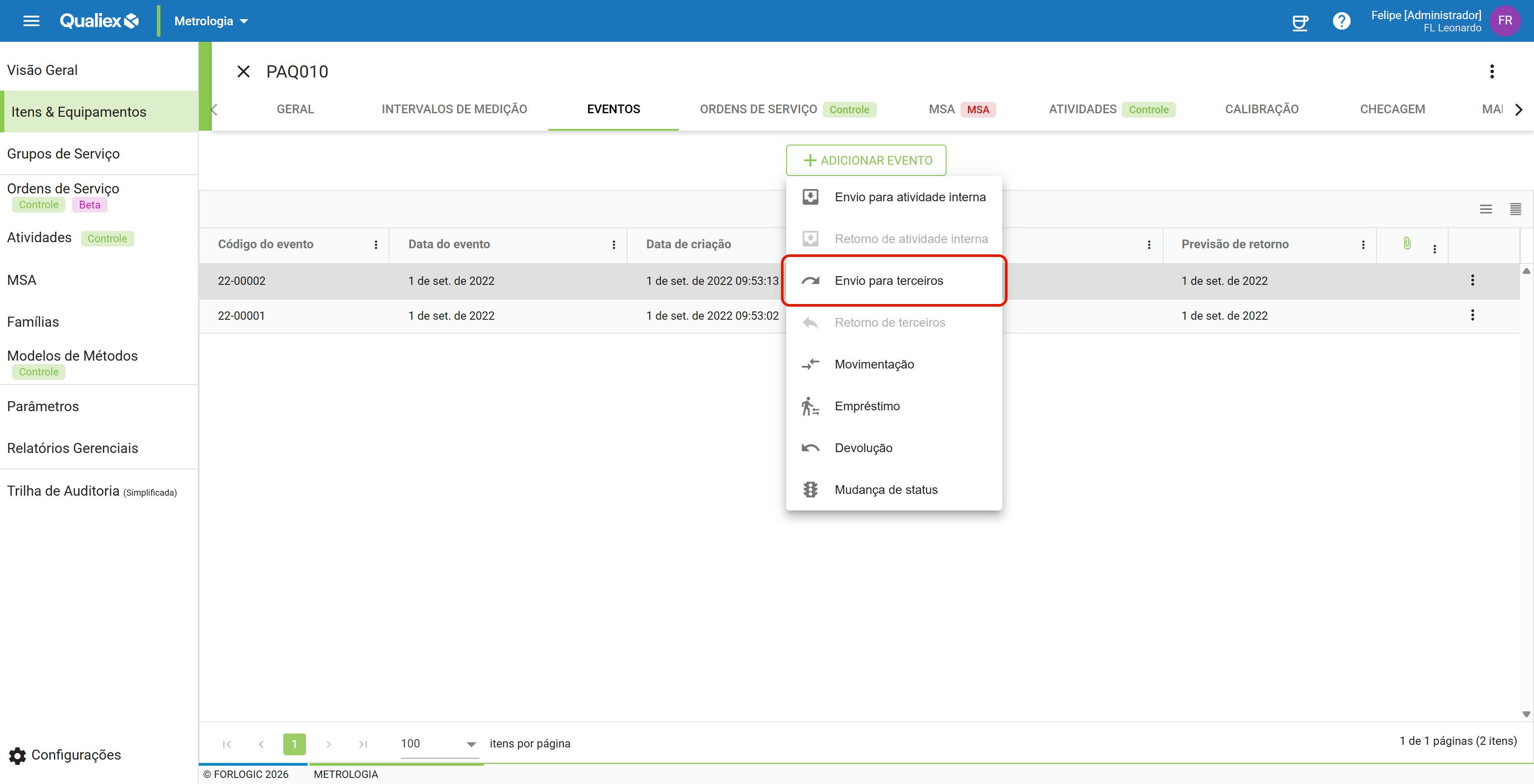 Passo2 opcao envio para terceiros no menu