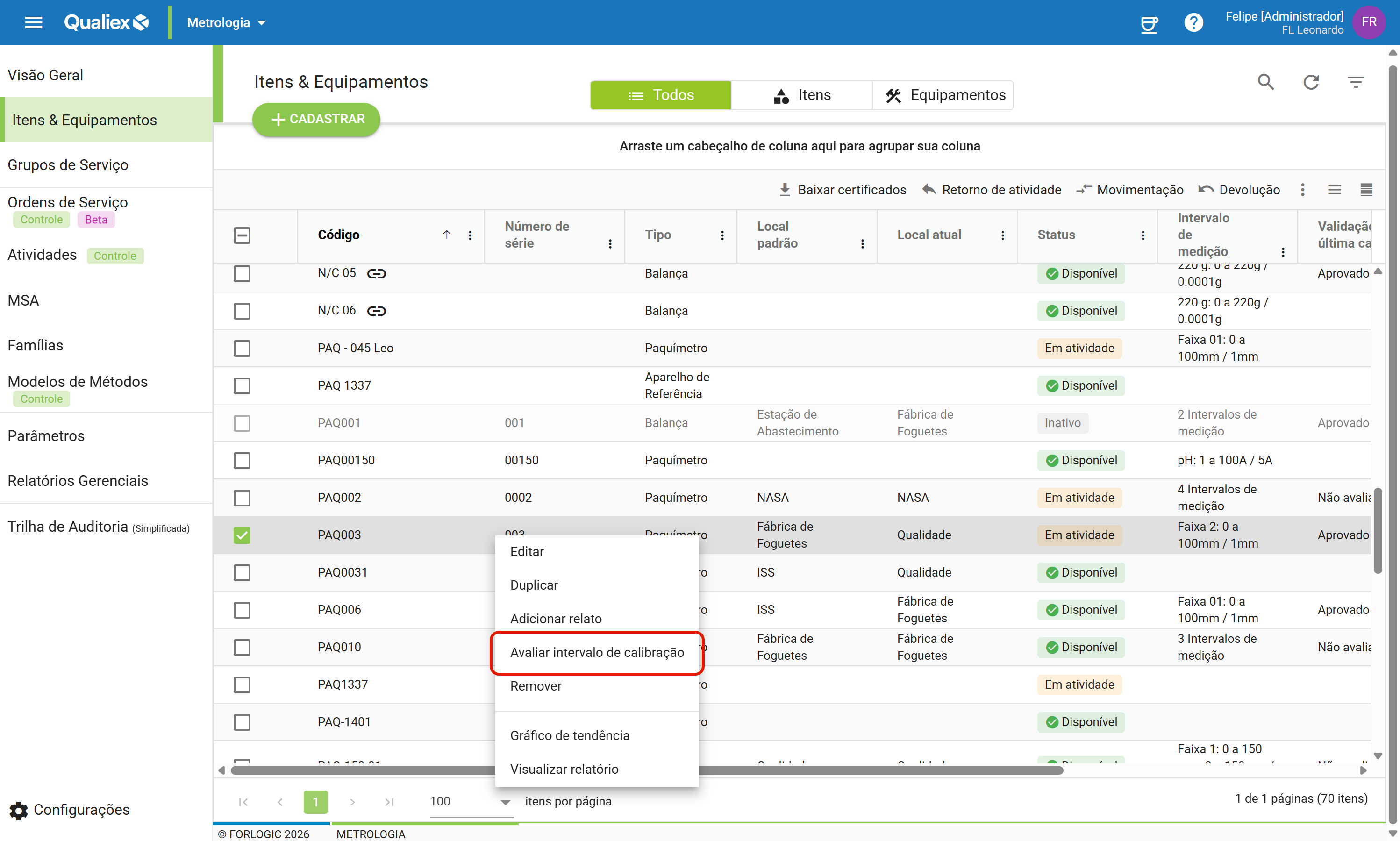 Passo2 opcao avaliar intervalo no menu
