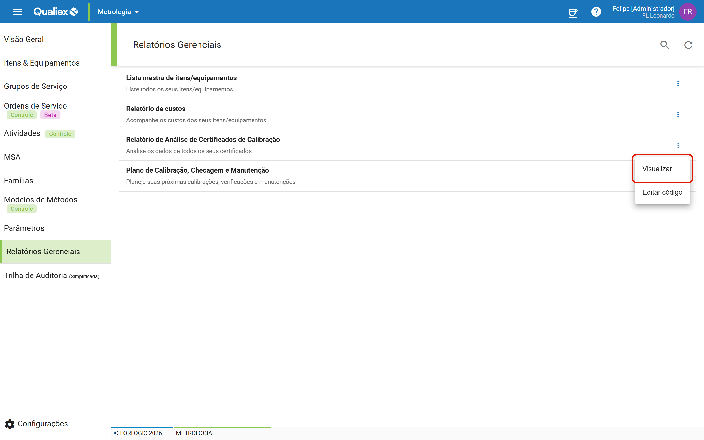 Passo2 menu de opcoes do card