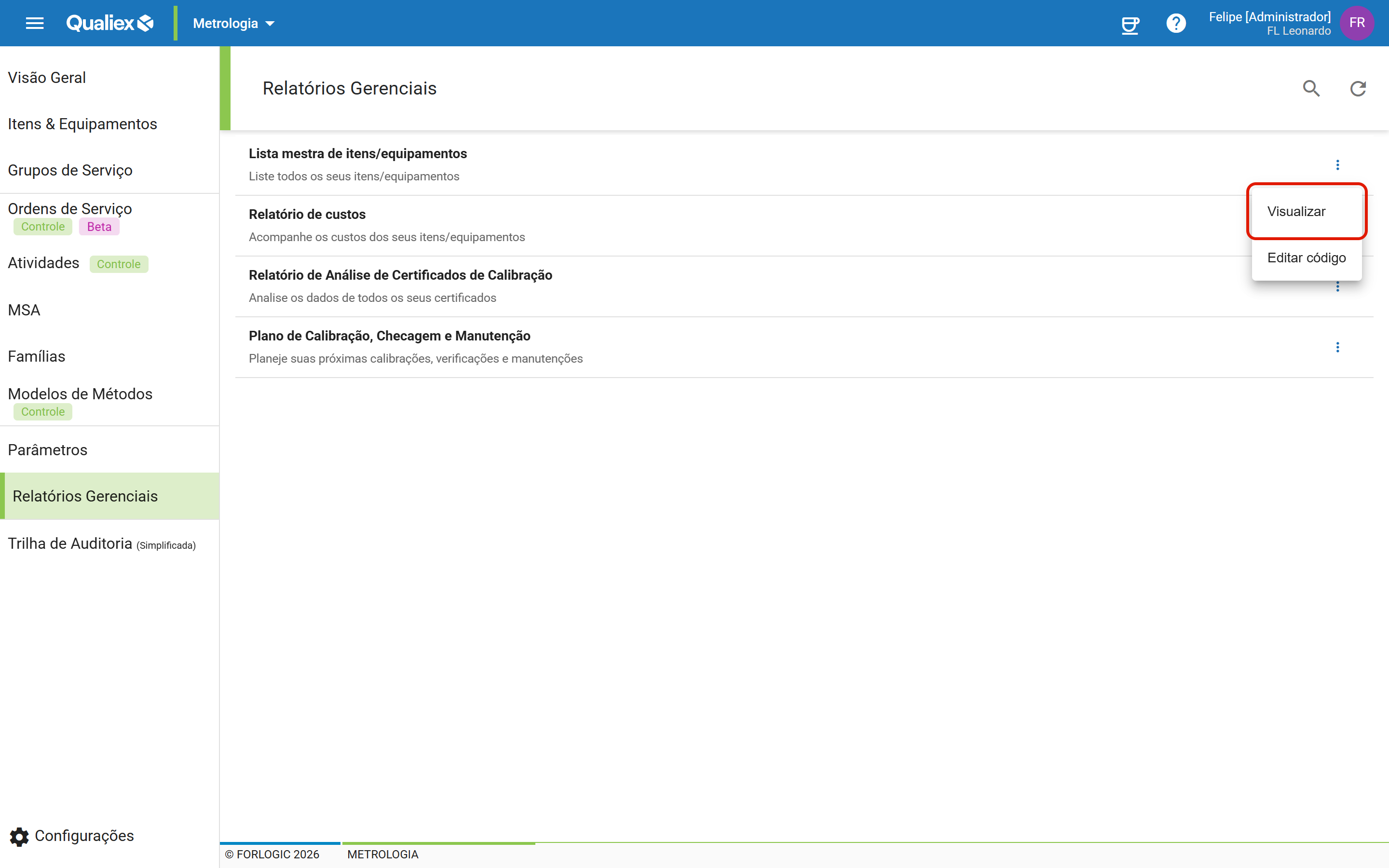 Passo2 menu de opcoes do card