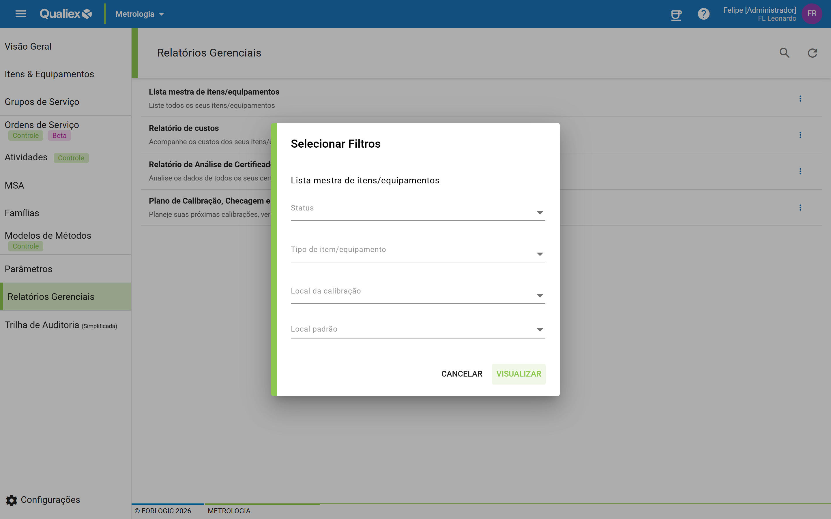 Passo3 dialogo selecionar filtros