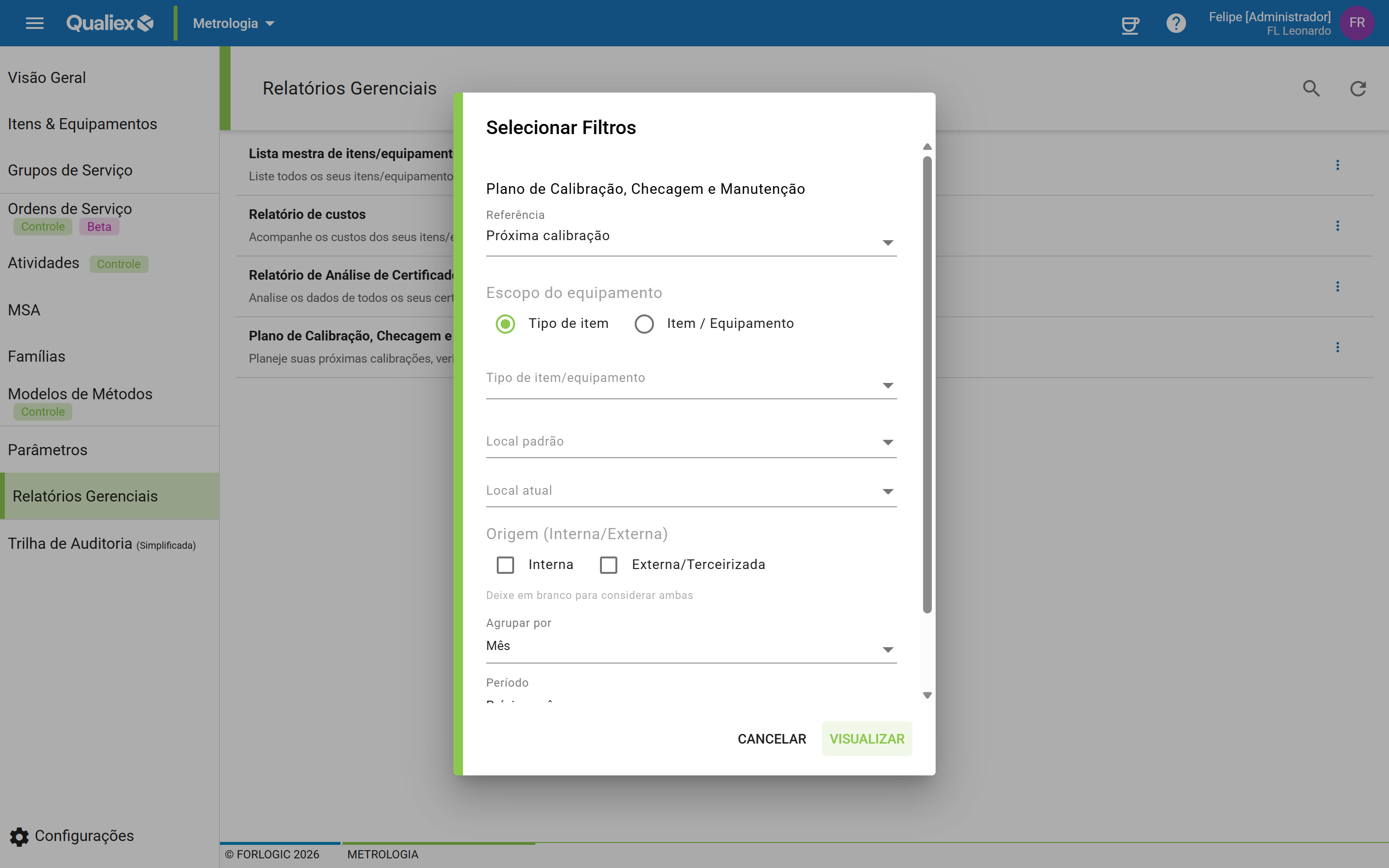 Passo2 dialogo de filtros do plano