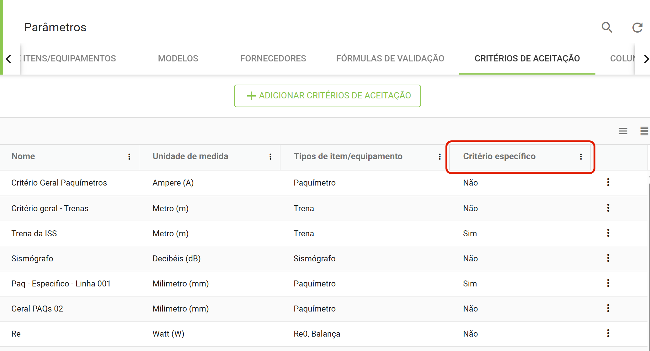 Coluna criterio especifico geral ou especifico