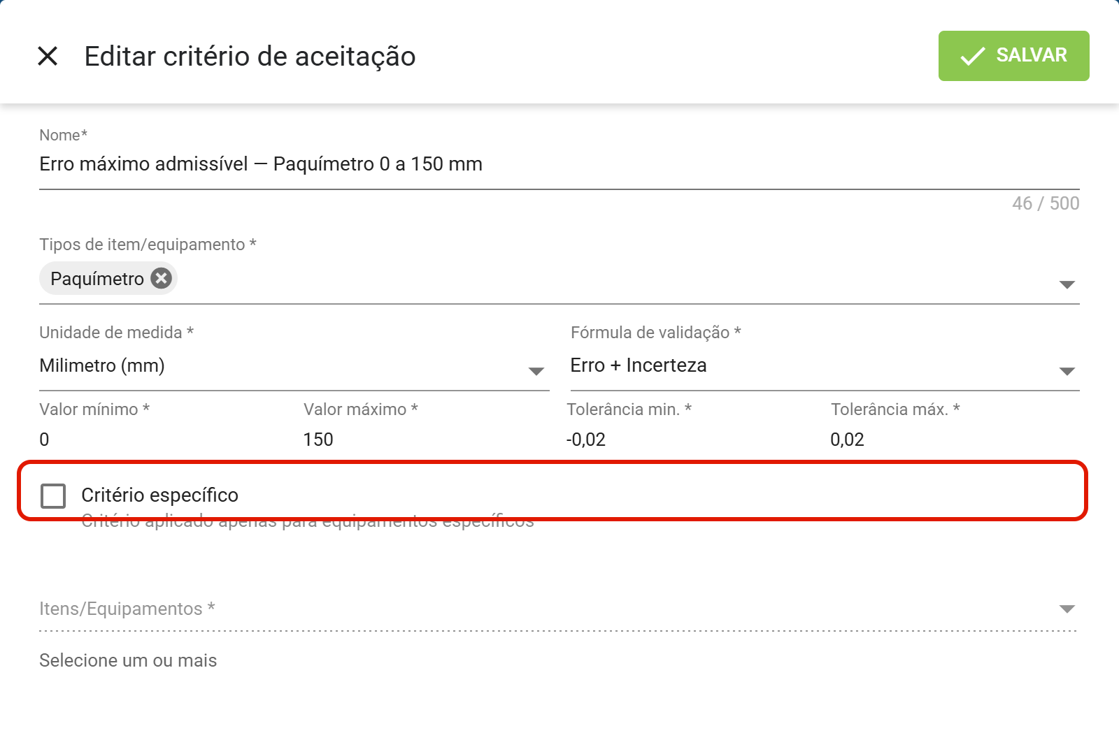 Criterio especifico