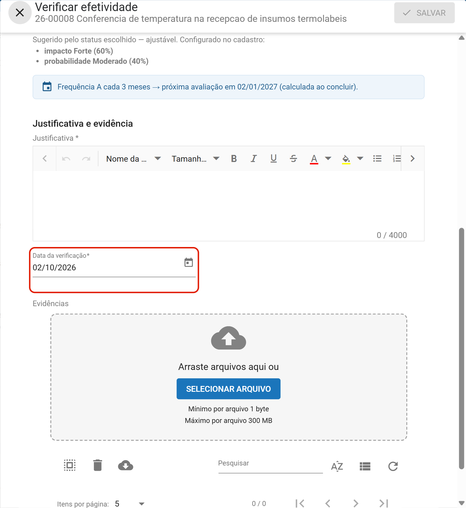 Data da verificacao na nova avaliacao
