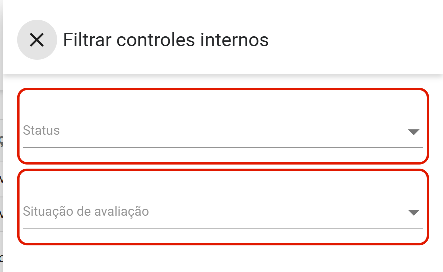 Painel Filtrar controles internos