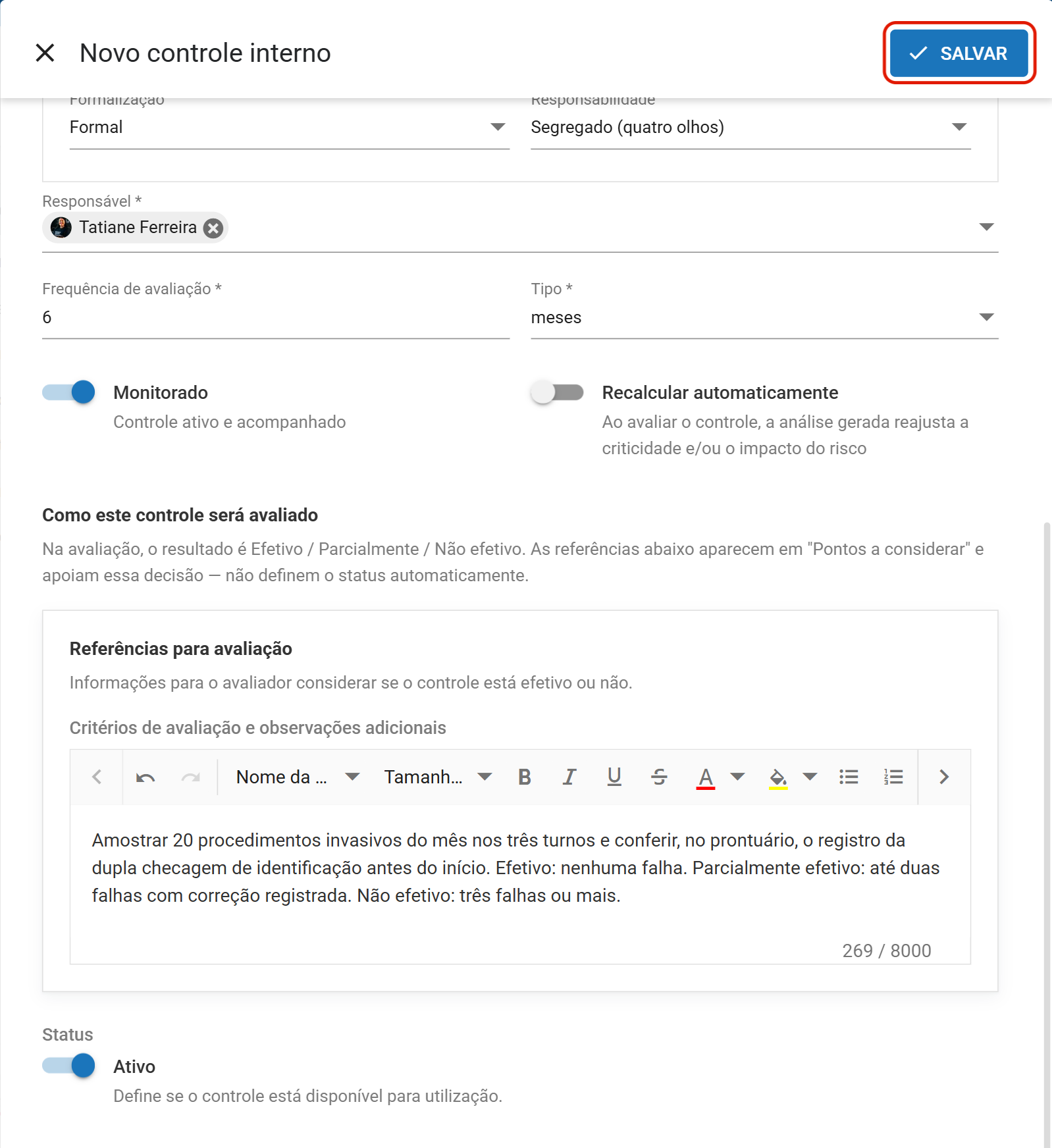 Salvar habilitado com os obrigatorios
