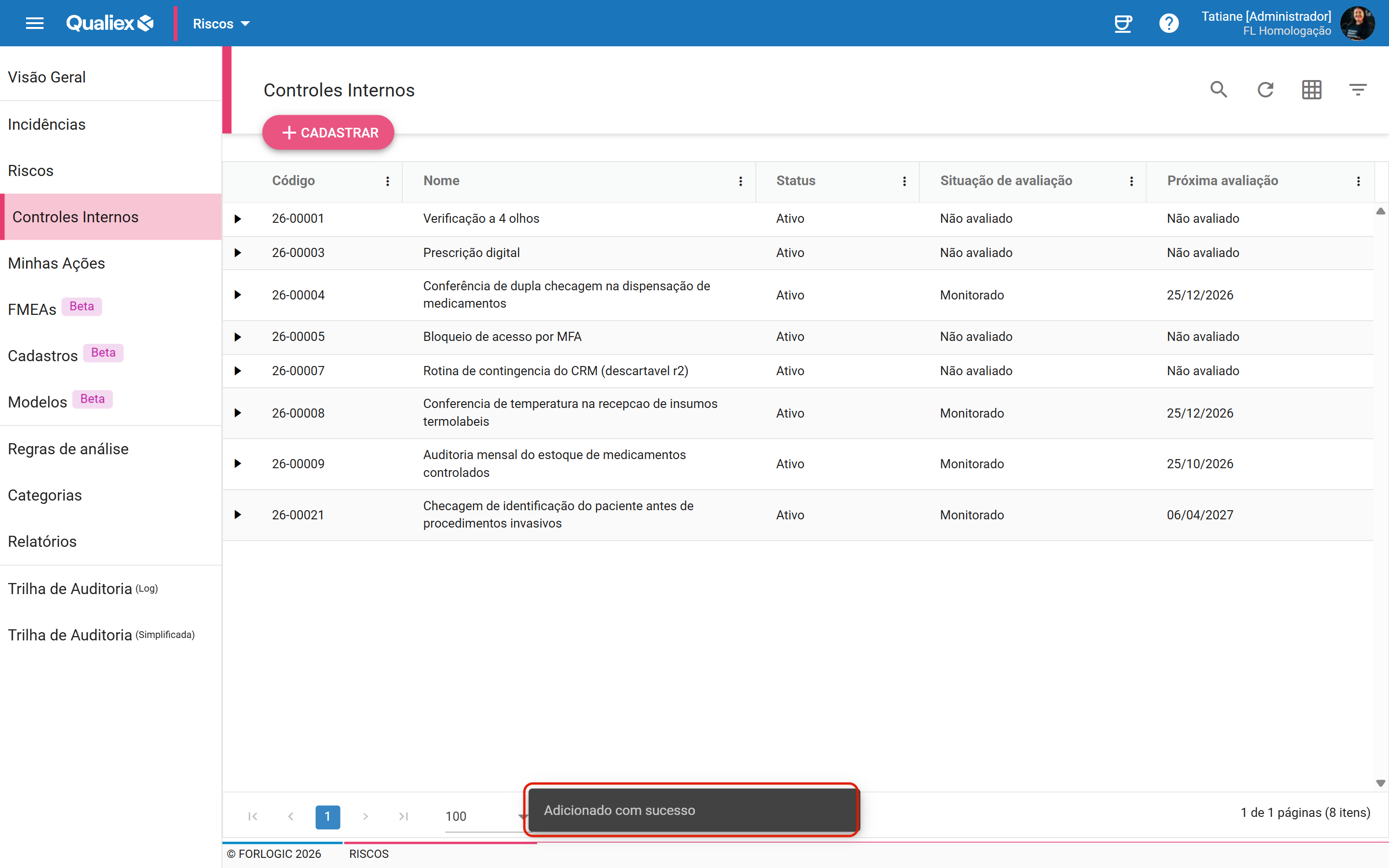 Controle criado adicionado com sucesso