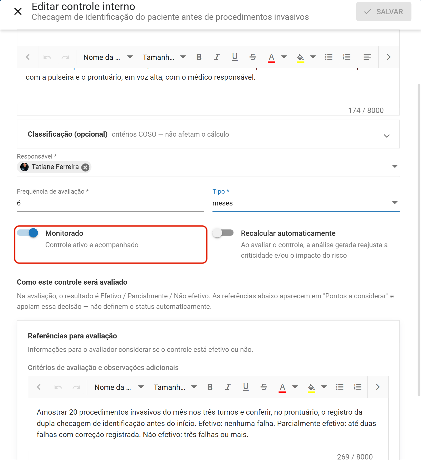 Chave monitorado que liga o acompanhamento
