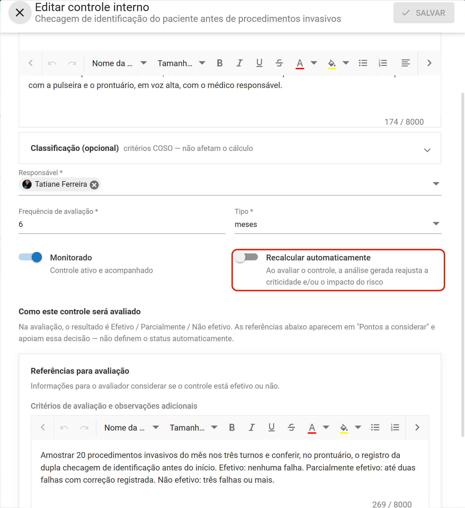 Chave recalcular automaticamente no formulario