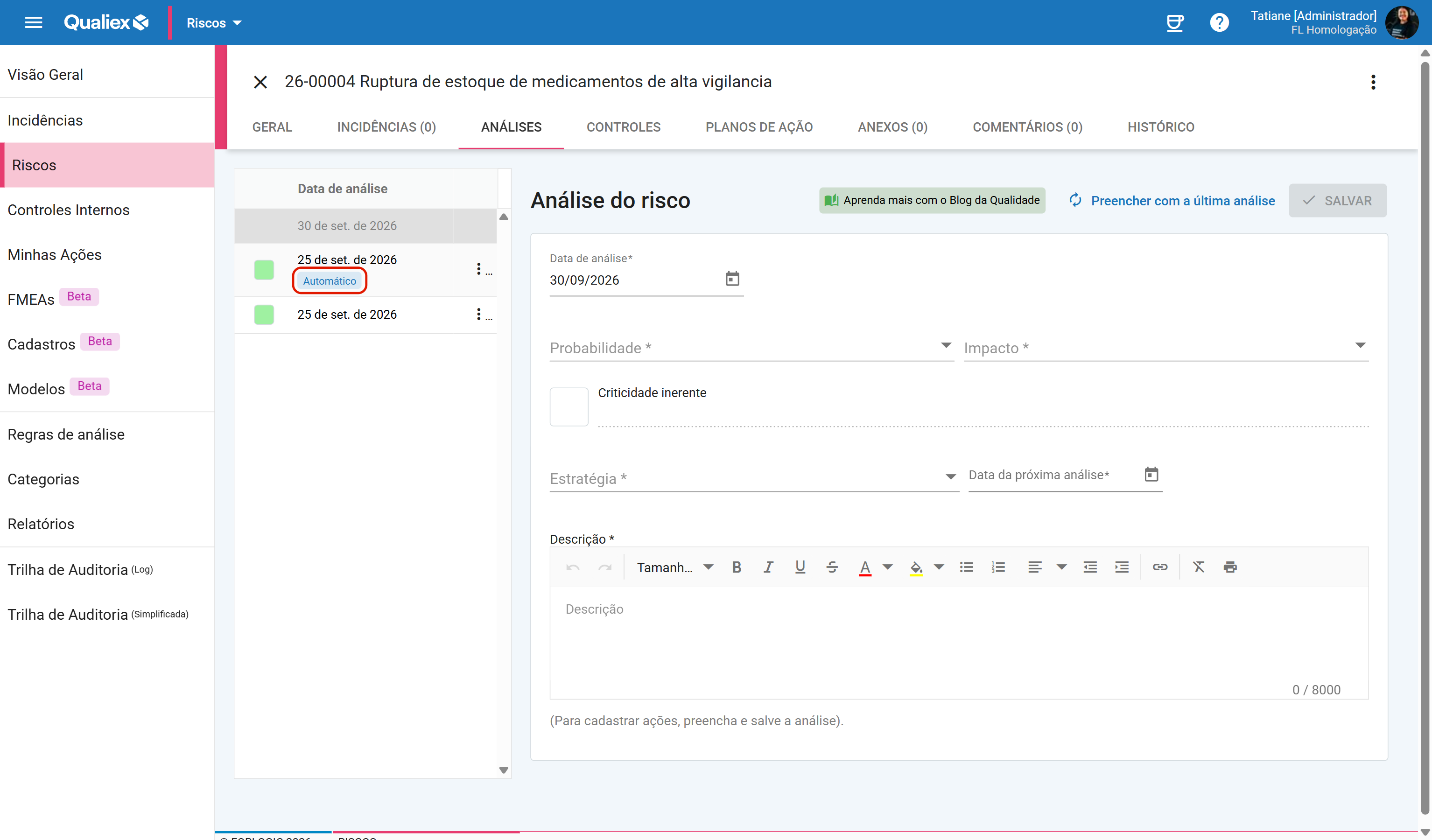 Analise gerada com a tag automatico