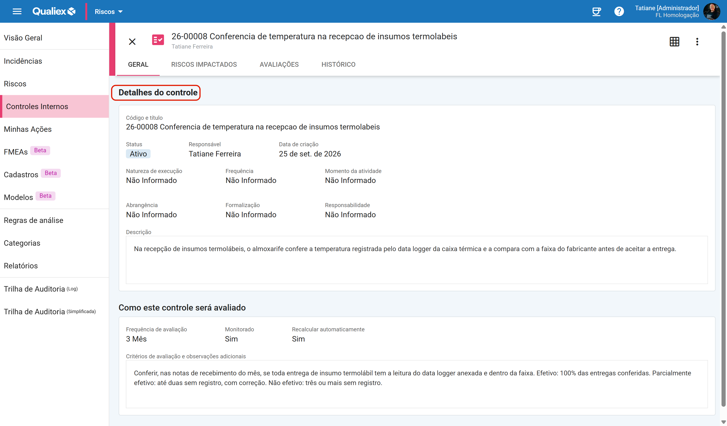 Aba geral com os dois cartoes