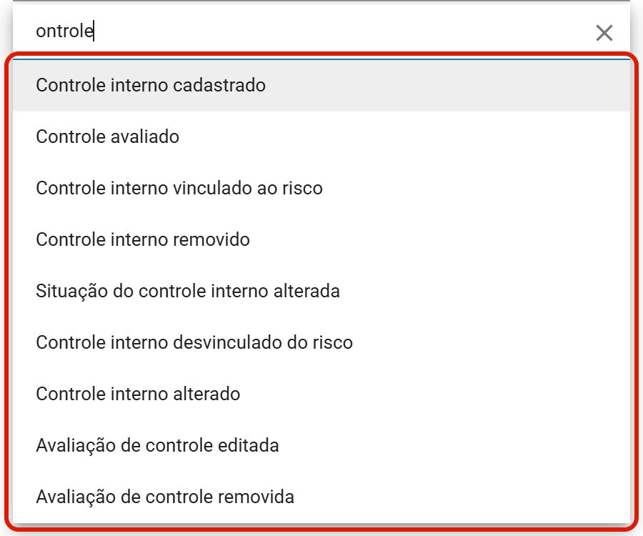 Nove eventos dos controles no filtro da Trilha de Auditoria Simplificada