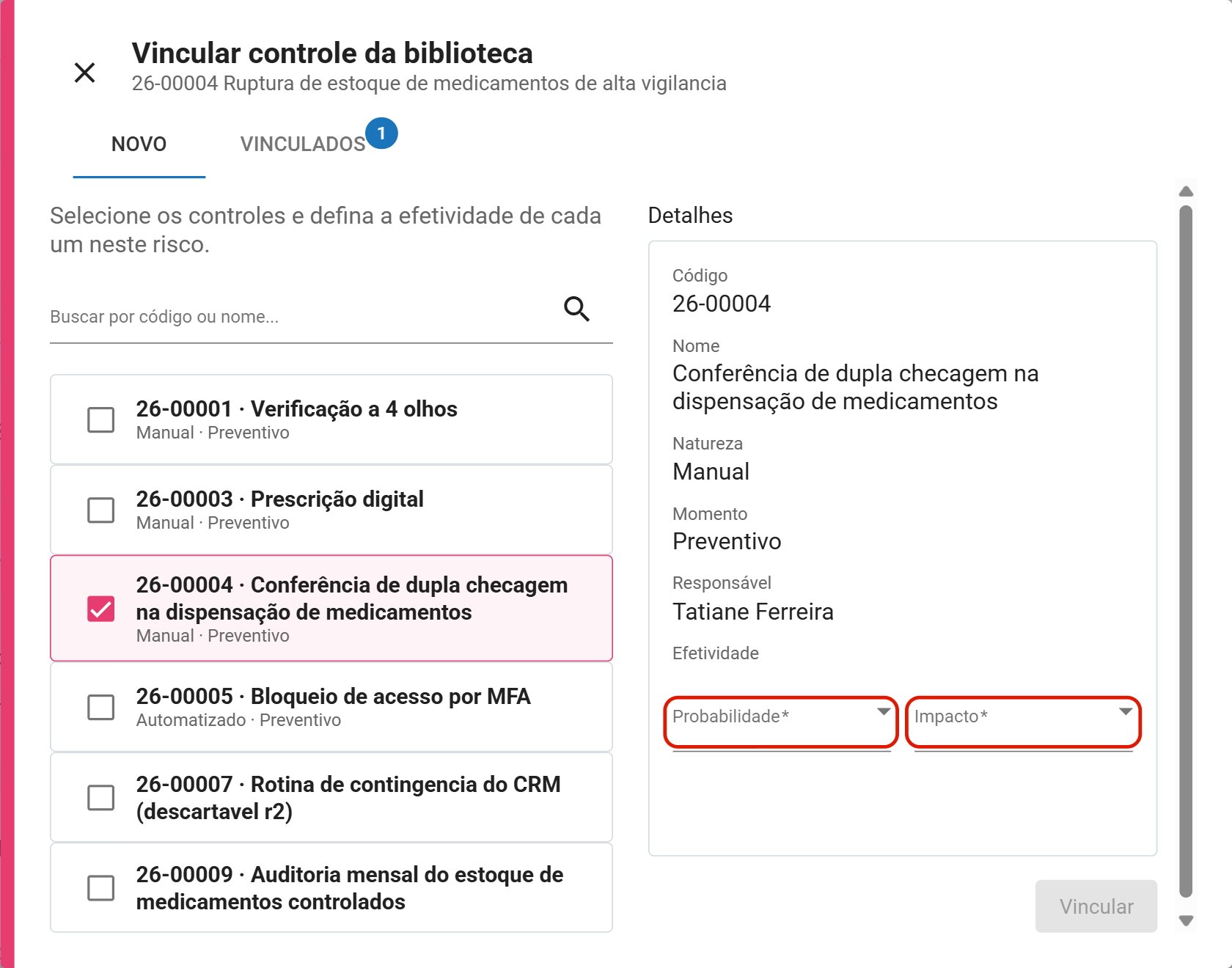 Campos probabilidade e impacto no dialogo de vinculo