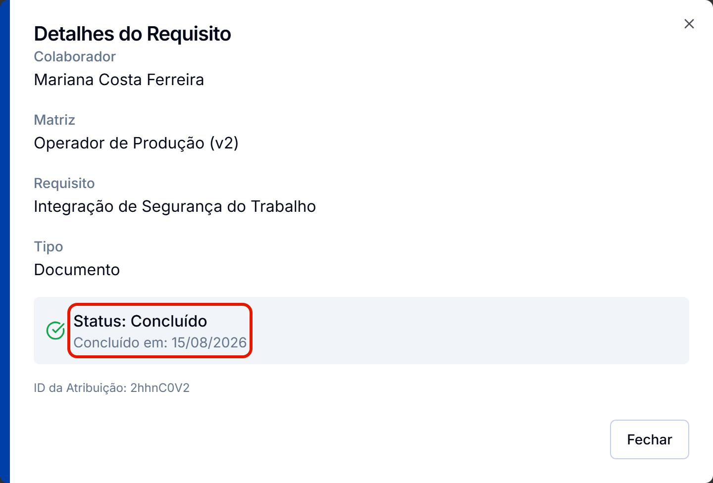 Detalhes do requisito concluido