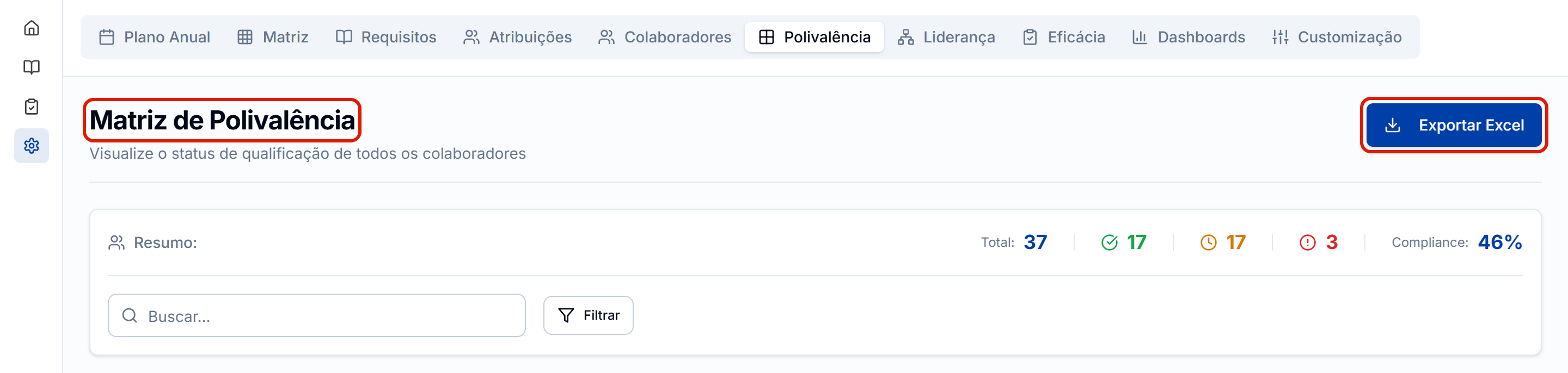 Exportar excel no alto da tela