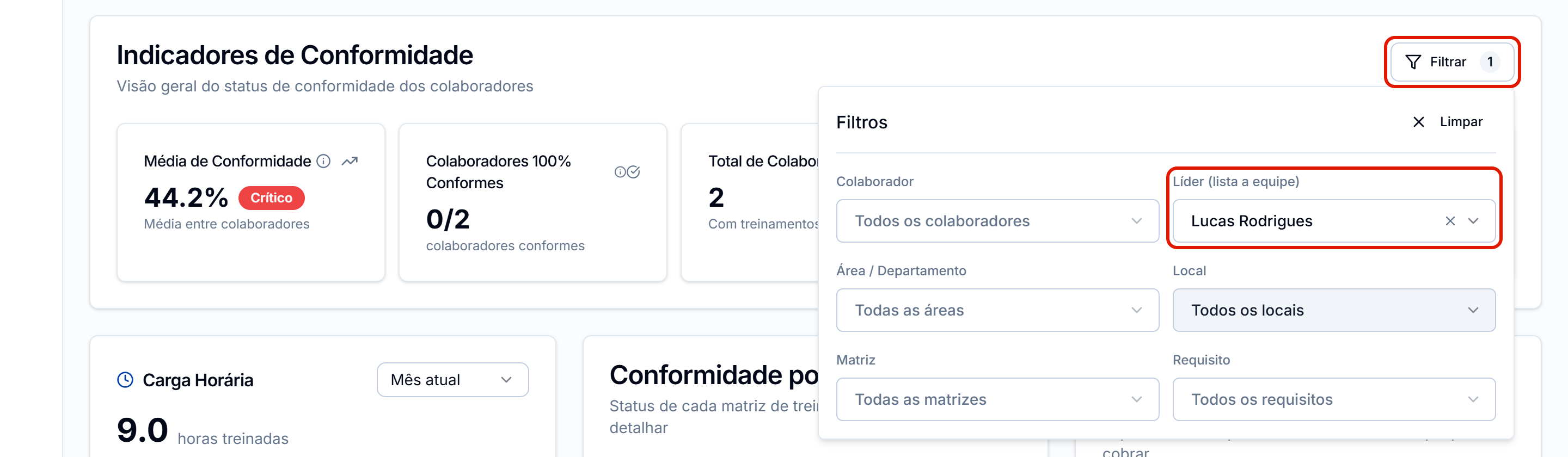 Filtrar com o lider lucas rodrigues