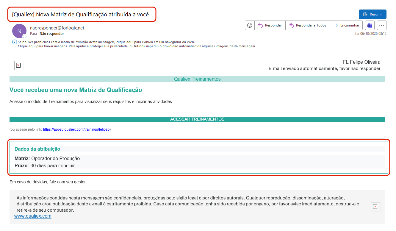 Email nova matriz de qualificacao atribuida