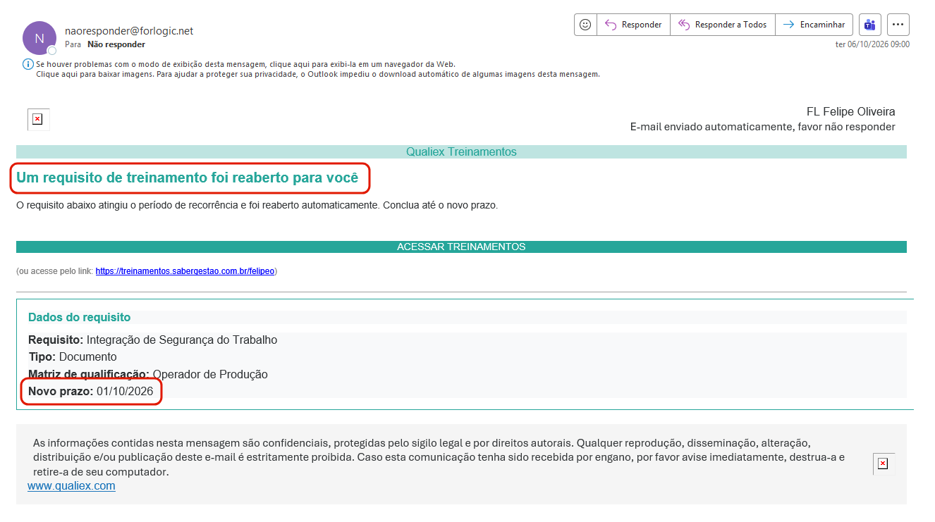 Email requisito reaberto por recorrencia