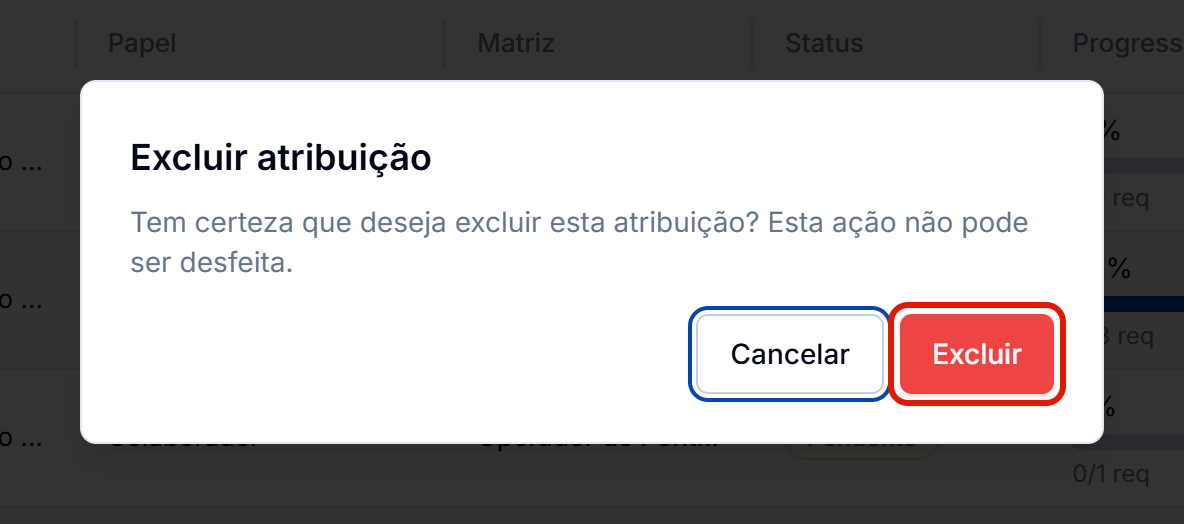 Janela excluir atribuicao
