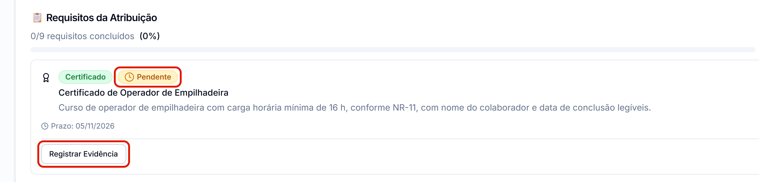 Aba requisitos com o registrar evidencia