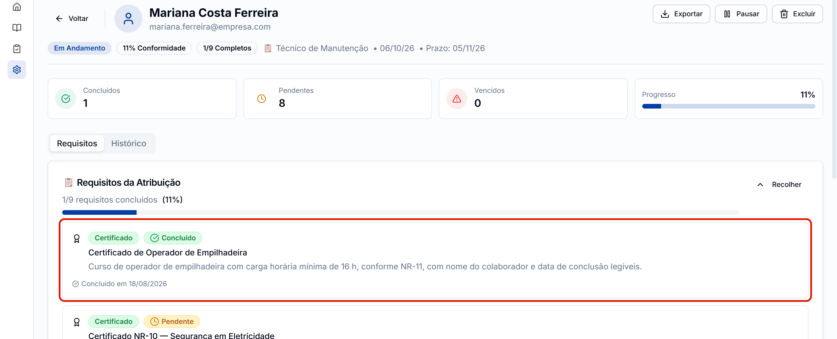 Requisito concluido e cartoes atualizados