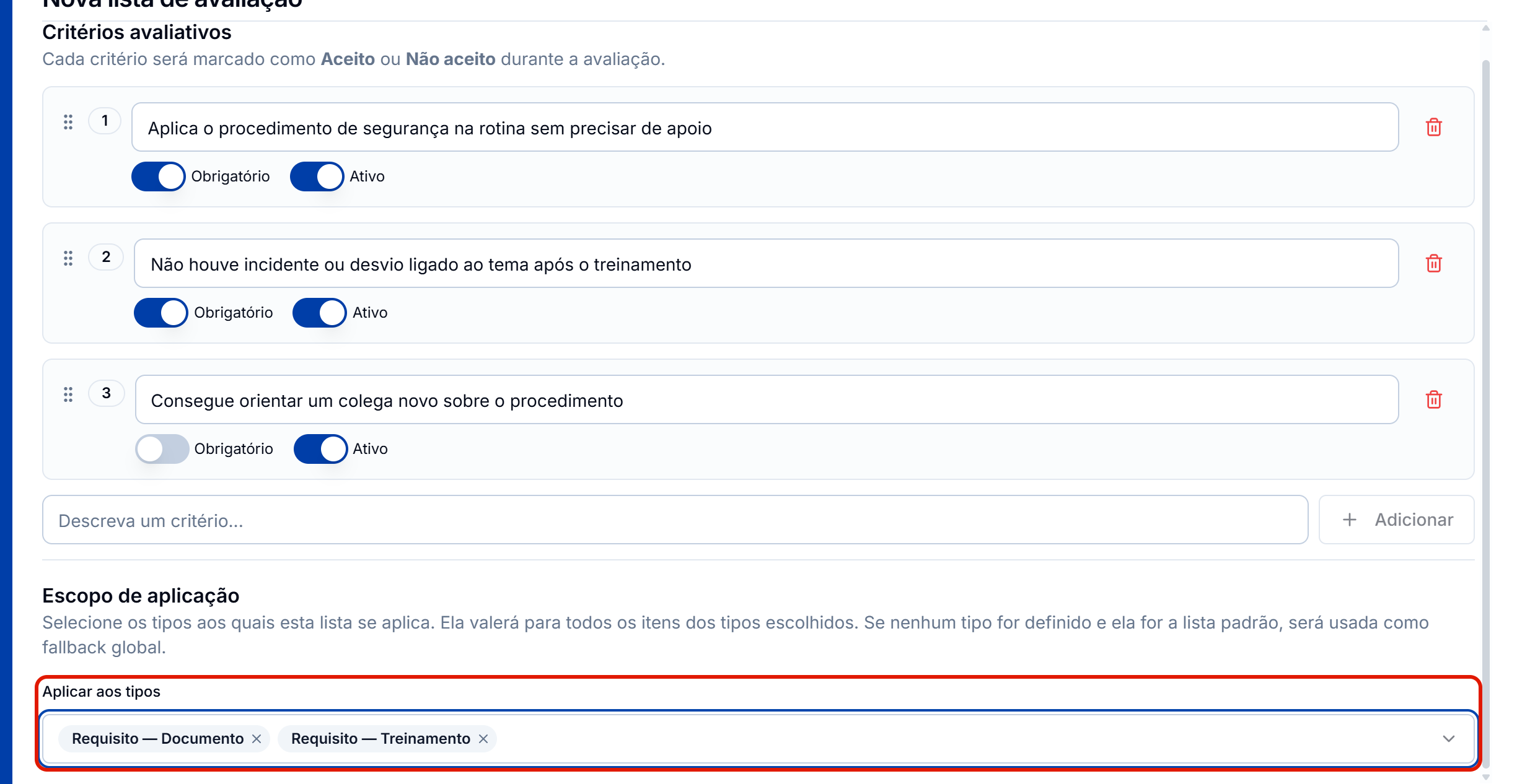 Etapa 2 com criterios e aplicar aos tipos