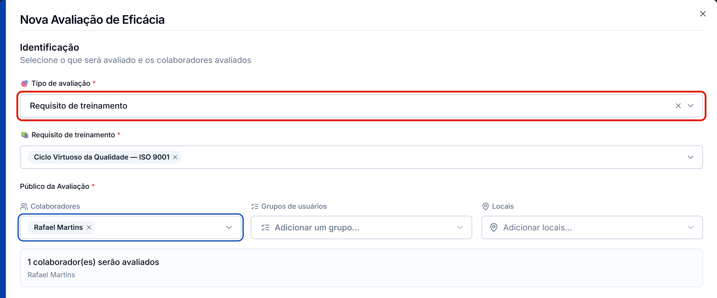 Etapa 1 com tipo requisito e publico