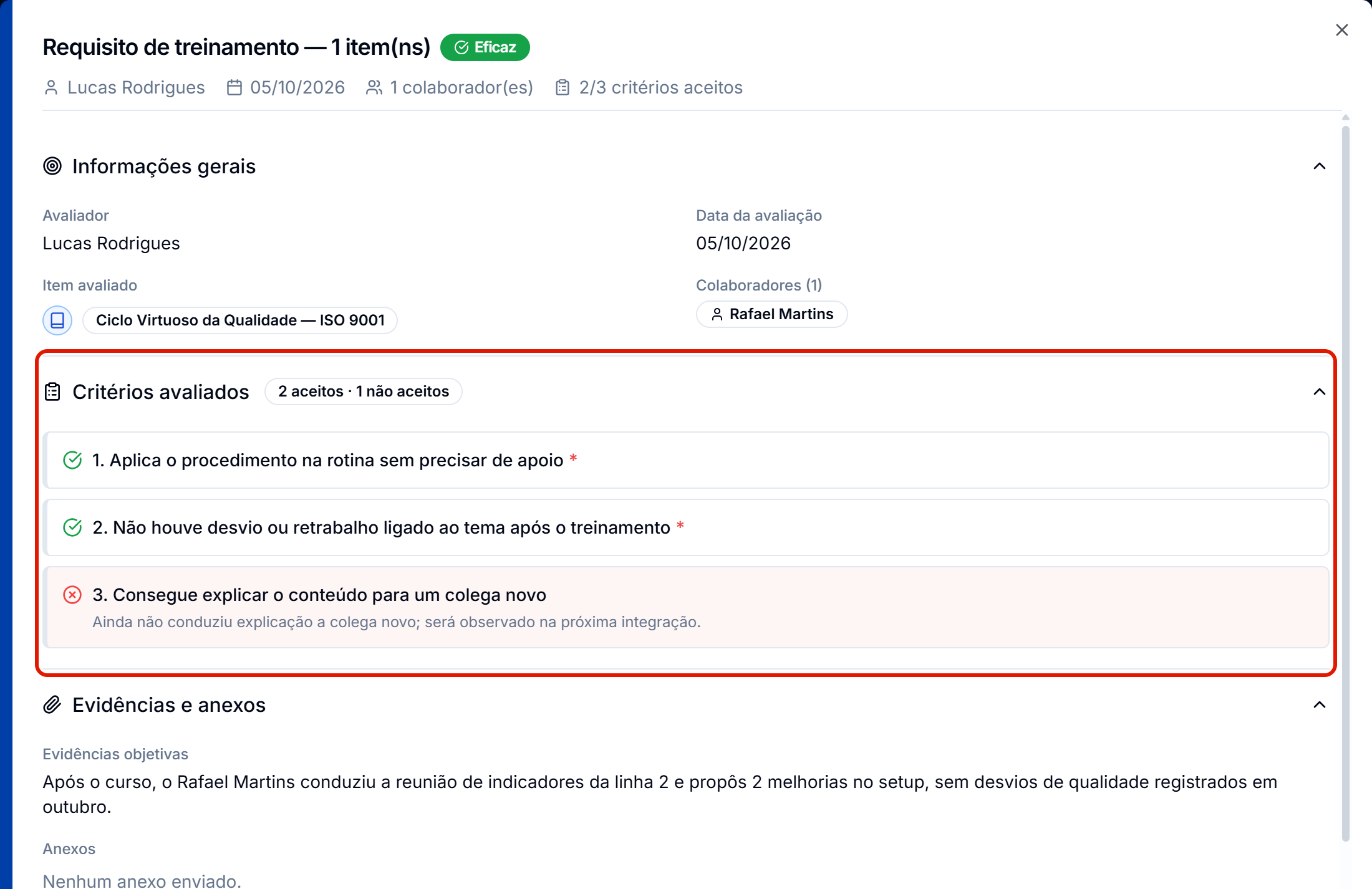 Detalhe da avaliacao com os criterios