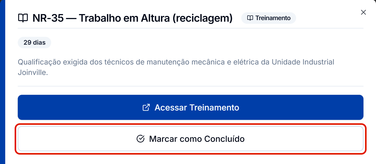 Janela do curso externo com o marcar como concluido
