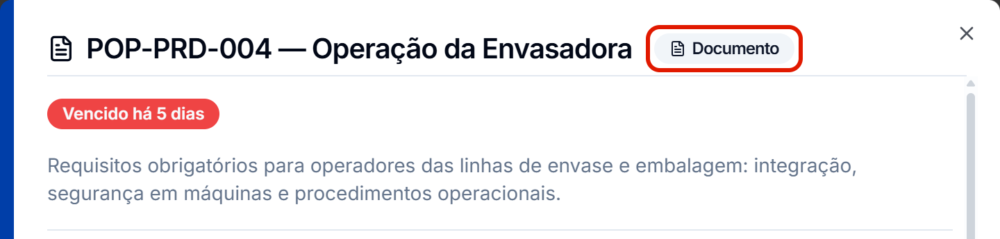 Janela do requisito com o selo documento