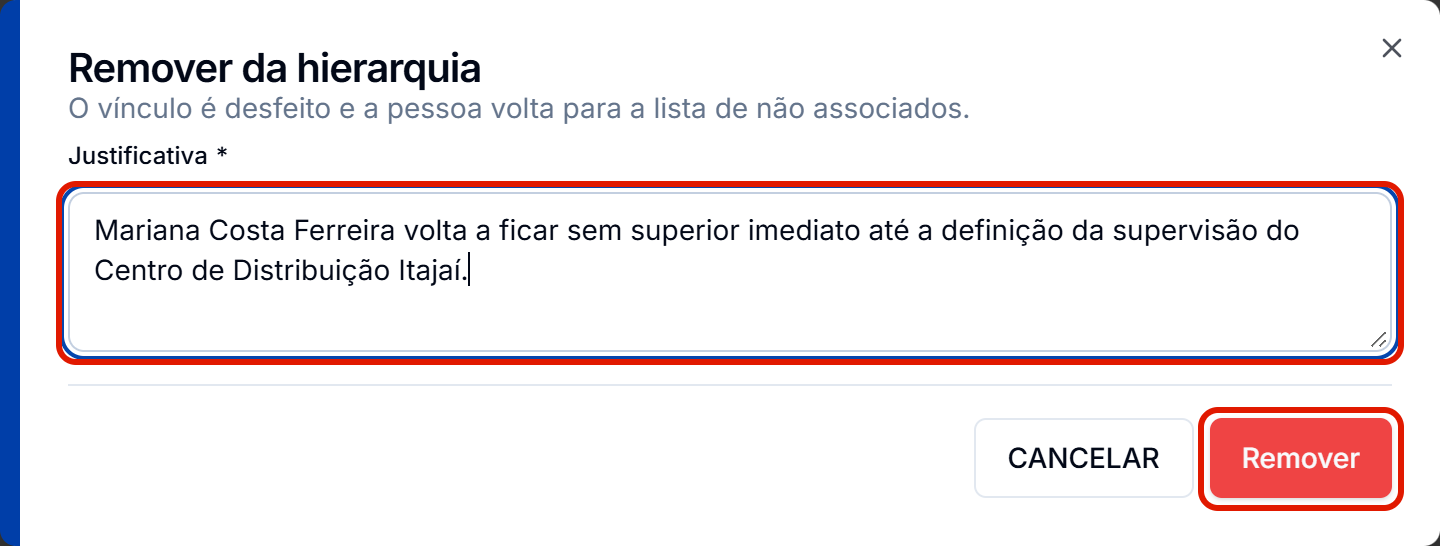 Janela remover da hierarquia com a justificativa